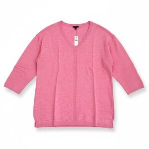NWT Talbots Pink Heather Marled V-Neck 3/4 Sleeve Cotton Sweater Preppy Top Sm